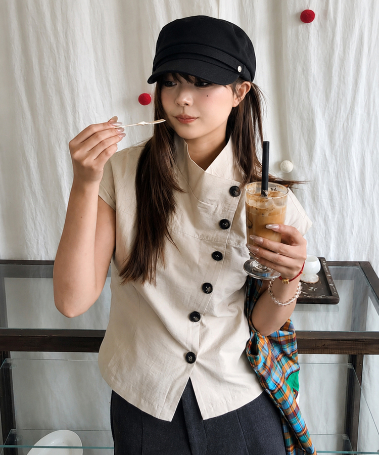 アシメボタンブラウス BEIGE