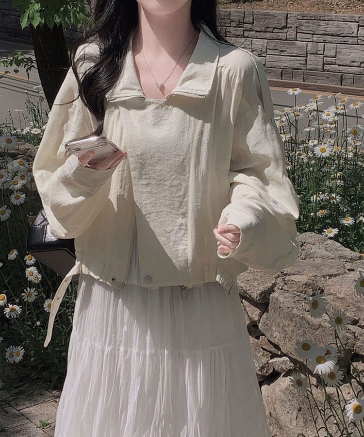 라이더 자켓 디테일을 그대로 담은레모나 썸머 린넨라이크 썸머 아방핏 벨트 자켓 점퍼 옐로우