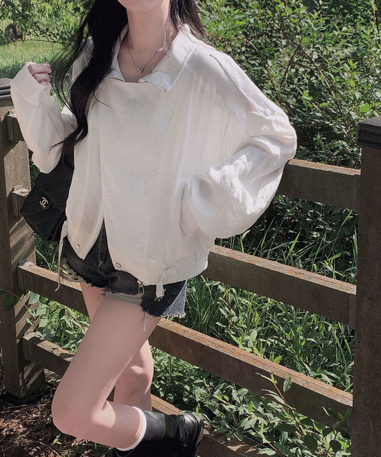 라이더 자켓 디테일을 그대로 담은레모나 썸머 린넨라이크 썸머 아방핏 벨트 자켓 점퍼 아이보리