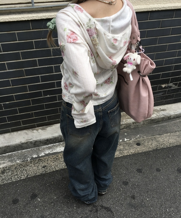 ビンテージローズ柄フードジップアップ FLOWER IVORY