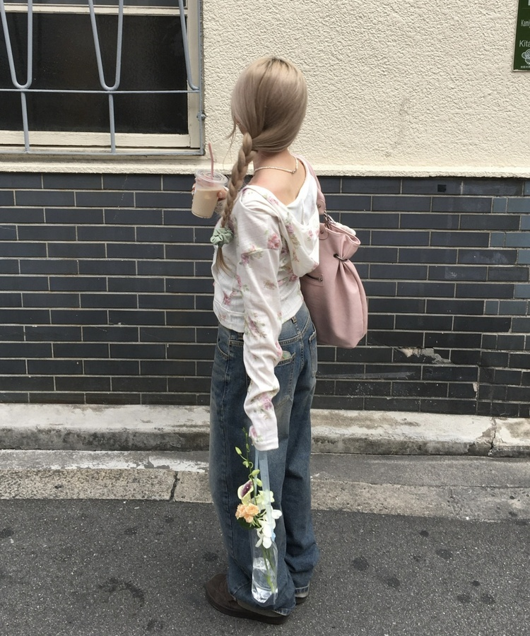 ビンテージローズ柄フードジップアップ FLOWER IVORY