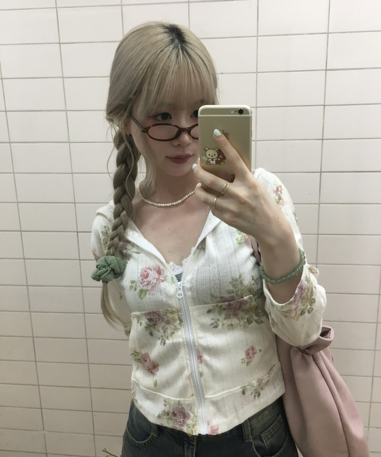 ビンテージローズ柄フードジップアップ FLOWER IVORY