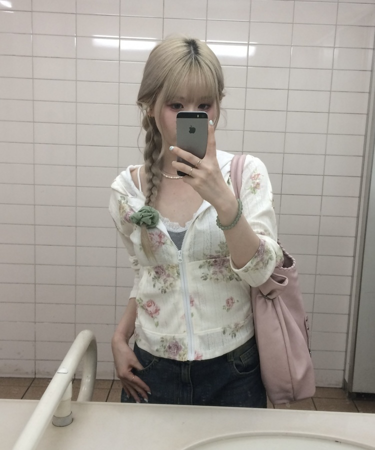 ビンテージローズ柄フードジップアップ FLOWER IVORY