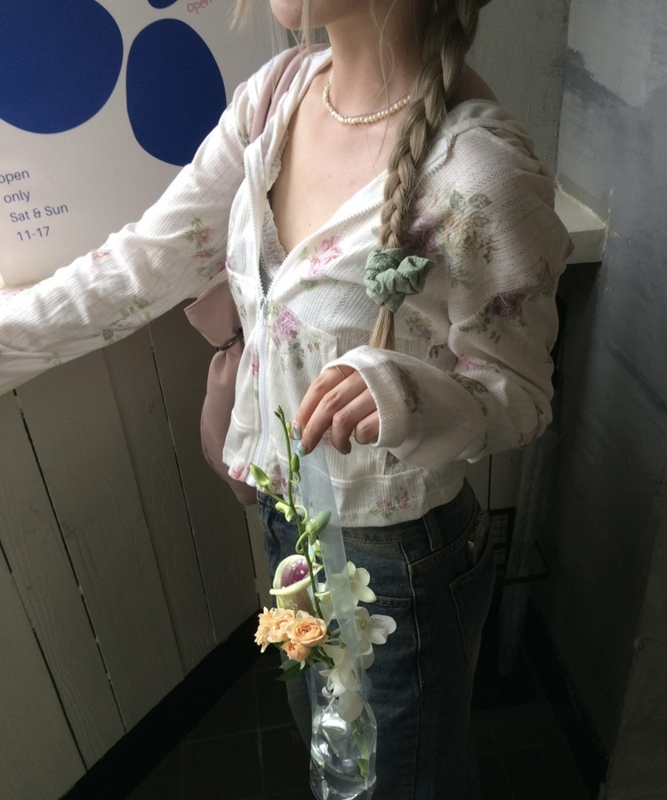ビンテージローズ柄フードジップアップ FLOWER IVORY