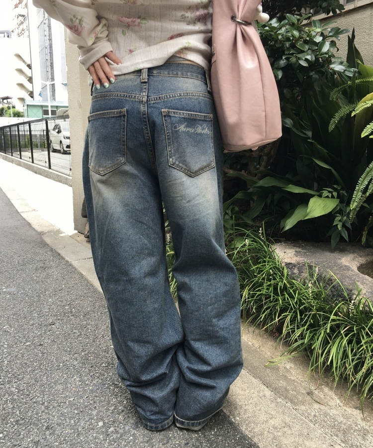 ポケットレタリングワイドデニム DARK BLUE