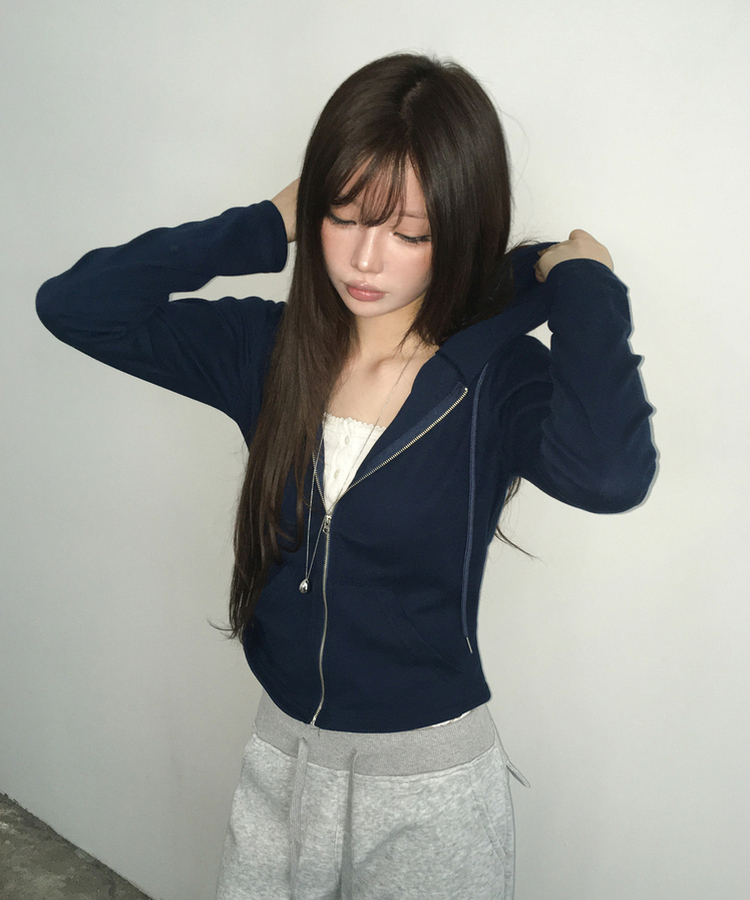 スリムフードジップアップ(7color) NAVY