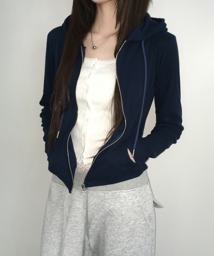 スリムフードジップアップ(7color) NAVY