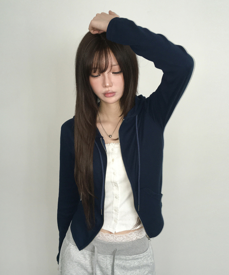 スリムフードジップアップ(7color) NAVY