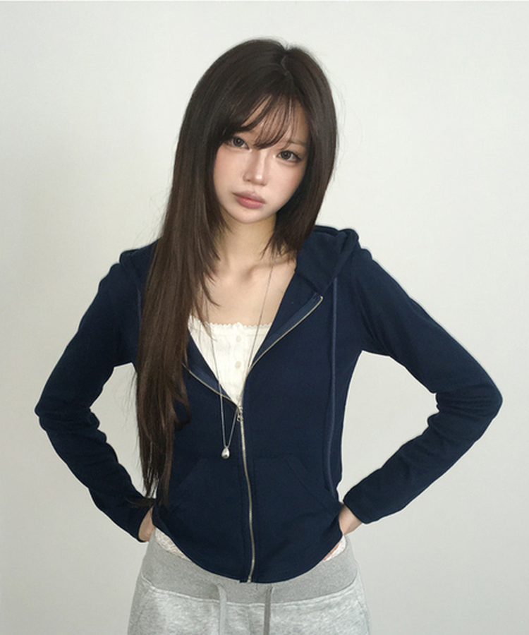 スリムフードジップアップ(7color) NAVY