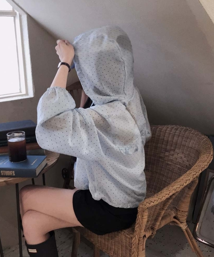 시원해보이는 여름색감팝핑 프릴 스트링 후드 루즈핏 썸머 바람막이 점퍼 자켓 소라