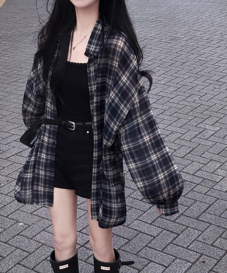 サマーチェックオーバーサイズシャツ NAVY