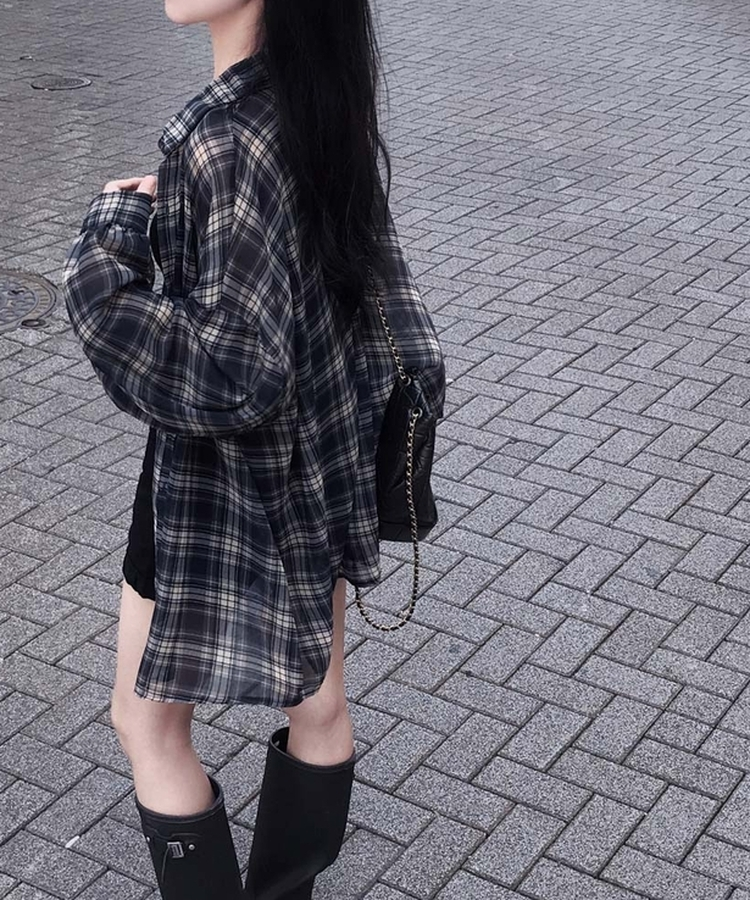 サマーチェックオーバーサイズシャツ NAVY