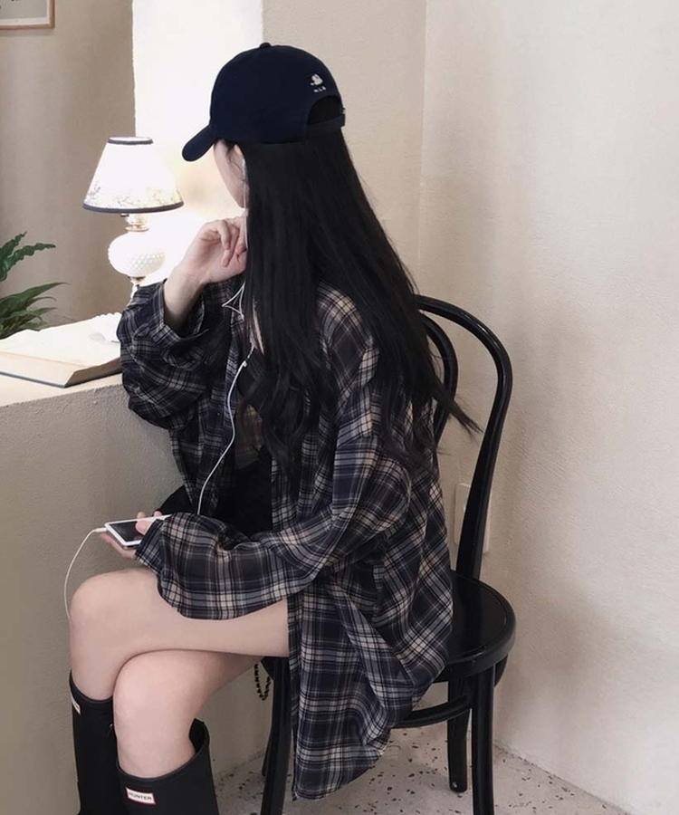 サマーチェックオーバーサイズシャツ NAVY