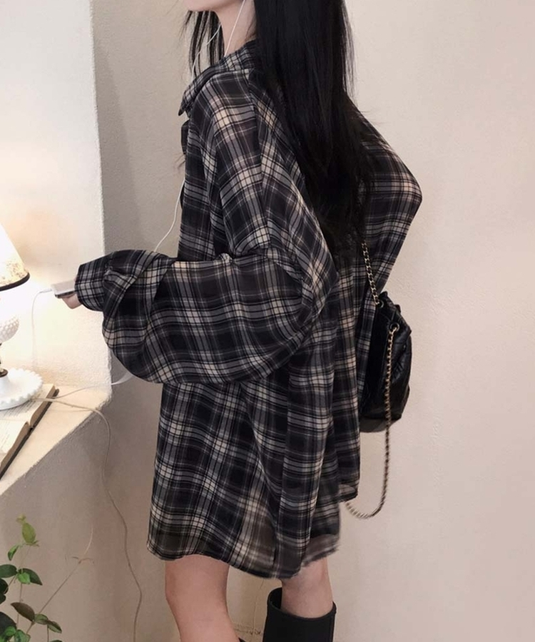 サマーチェックオーバーサイズシャツ NAVY