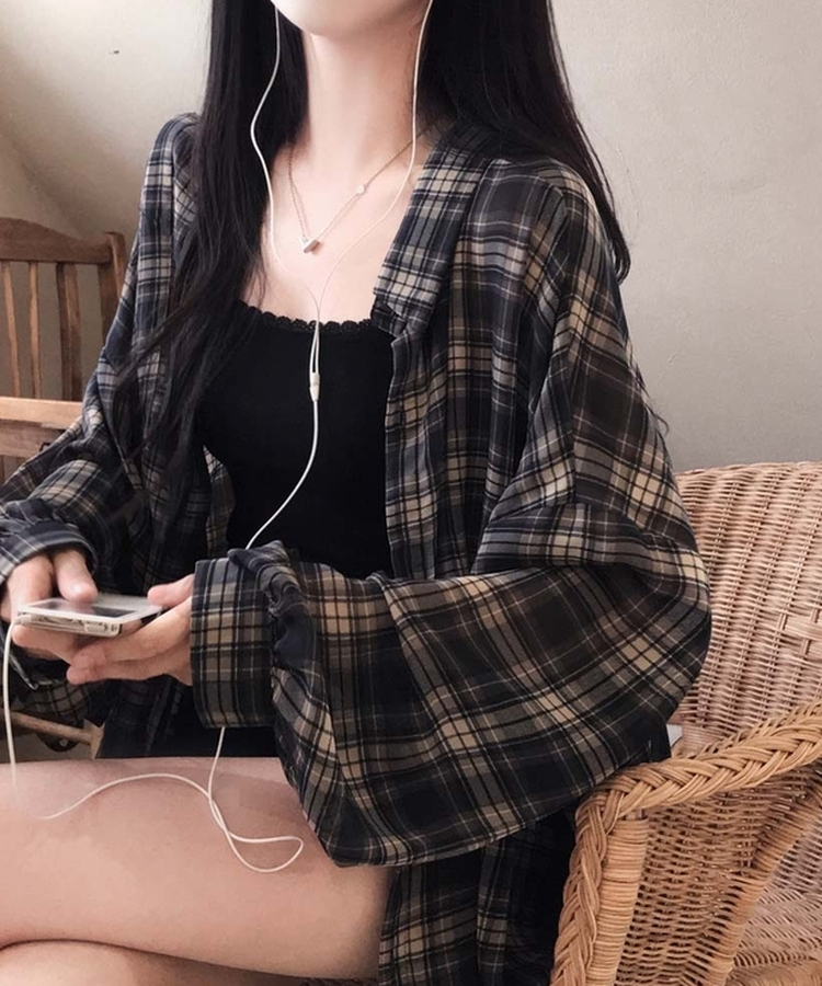 サマーチェックオーバーサイズシャツ NAVY