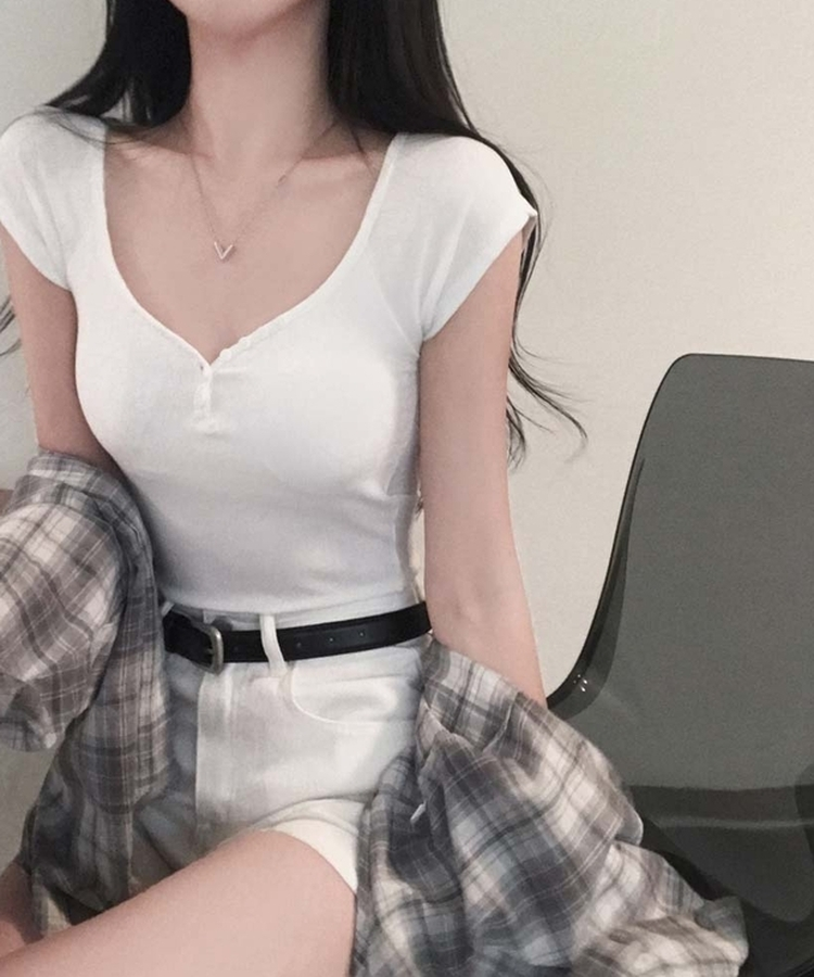 【カップ付き】クロップドスリムTシャツ(5color) IVORY