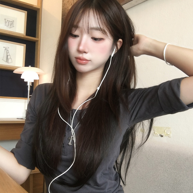메리 헨리넥 여름 롤업 버튼 7부 반팔 티셔츠 여리핏 버튼 라운드 반팔티 루즈핏 단추 데일리 상의 5color 먹색