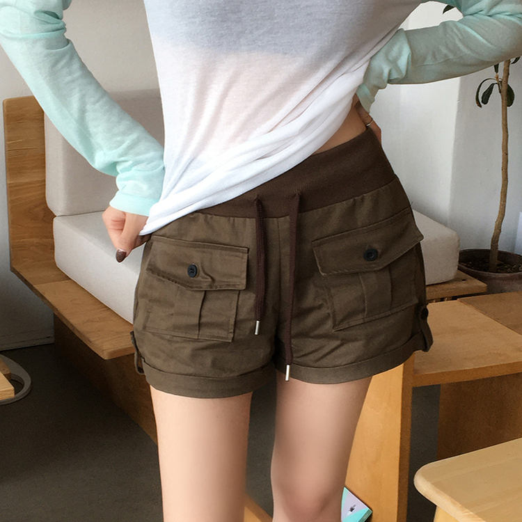 [허벅지널널핏/여름팬츠] 군살커버! 비쥬 여름 허리 밴딩 스트링 롤업 단추 투포켓 반바지, 데일리 스트랩 버튼 숏팬츠 4color 브라운