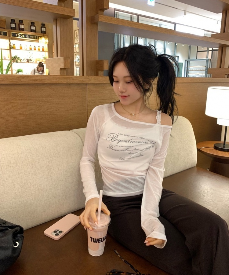 원숄더 시스루 티셔츠 아이보리