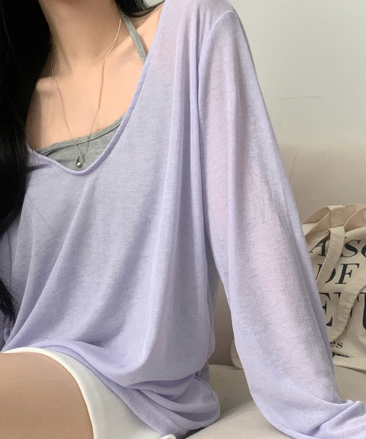 スラブシアーディープVネック長袖Tシャツ(6color) LIGHT PURPLE