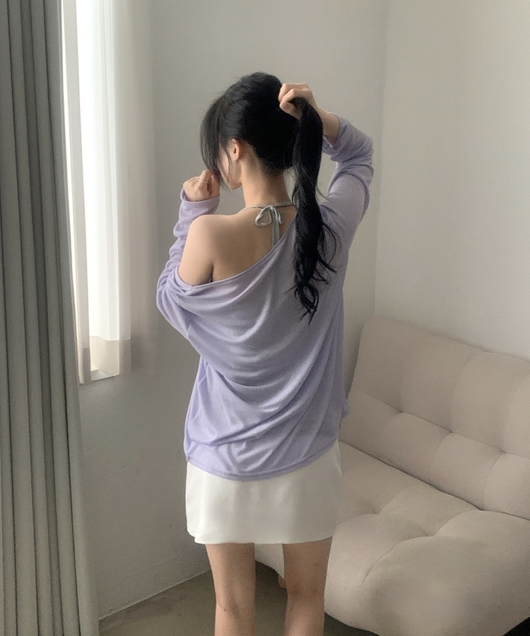 スラブシアーディープVネック長袖Tシャツ(6color) LIGHT PURPLE