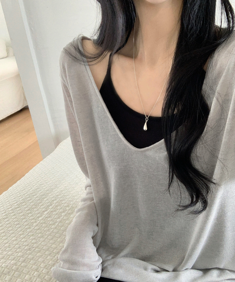 スラブシアーディープVネック長袖Tシャツ(6color) LIGHT GRAY