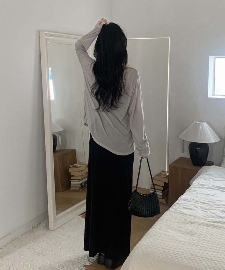 スラブシアーディープVネック長袖Tシャツ(6color) LIGHT GRAY