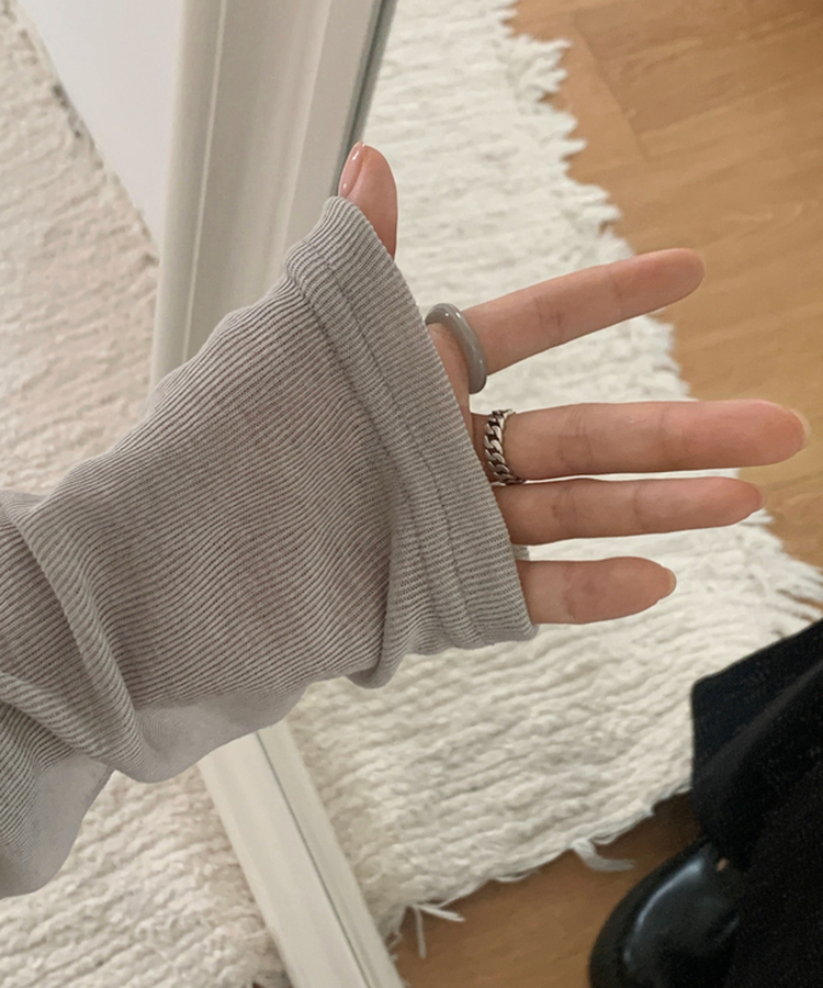 スラブシアーディープVネック長袖Tシャツ(6color) LIGHT GRAY