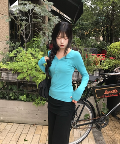 브이넥 헨리 긴팔티 민트