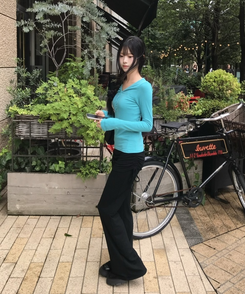 브이넥 헨리 긴팔티 민트