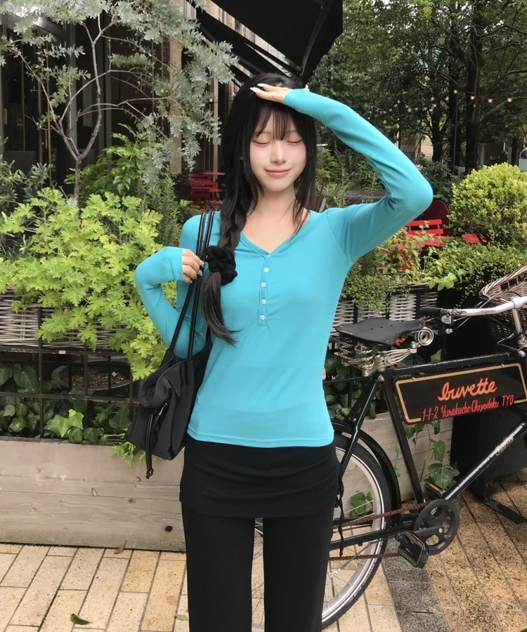 브이넥 헨리 긴팔티 민트