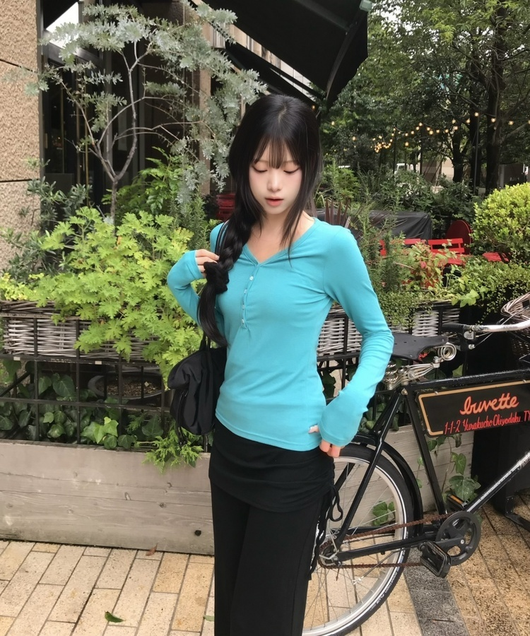 브이넥 헨리 긴팔티 민트