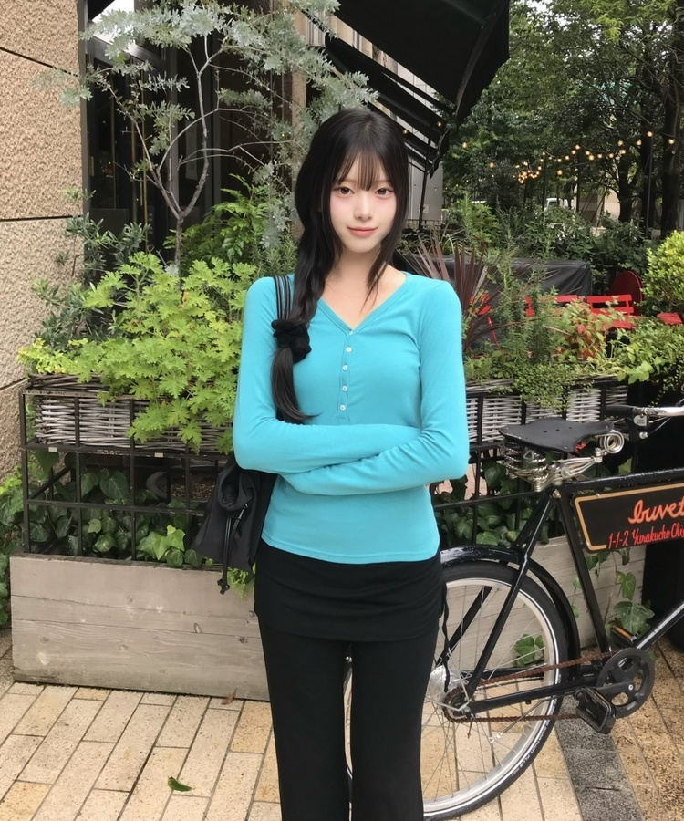 브이넥 헨리 긴팔티 민트