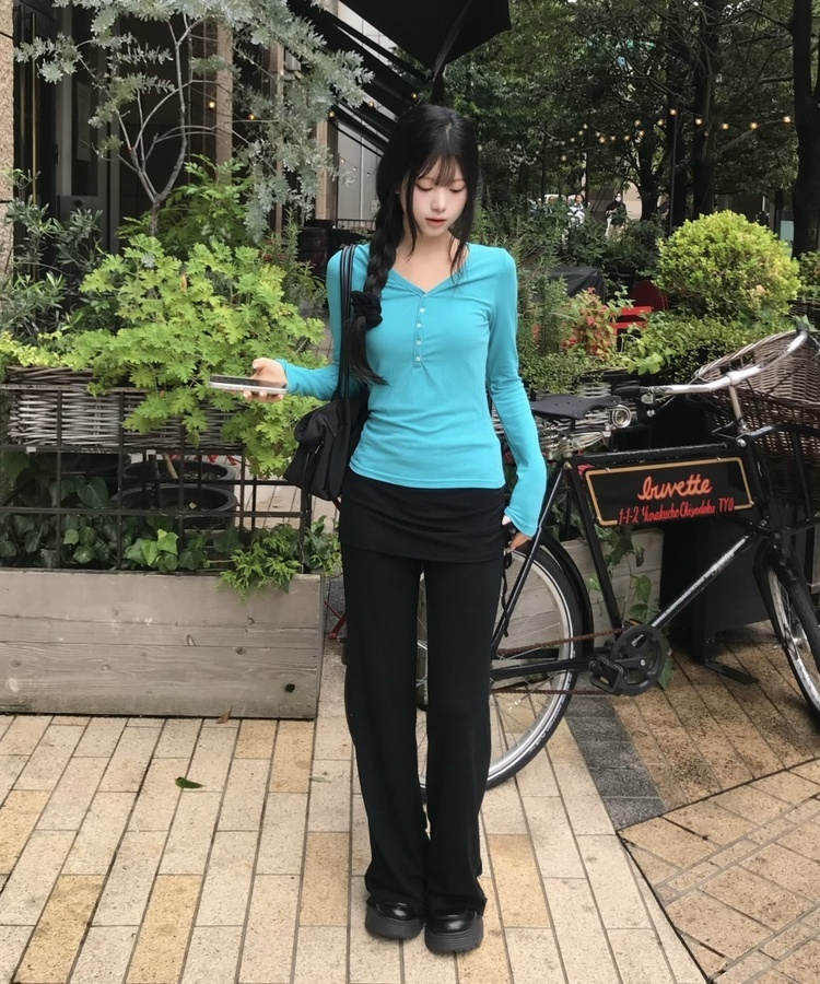 브이넥 헨리 긴팔티 민트