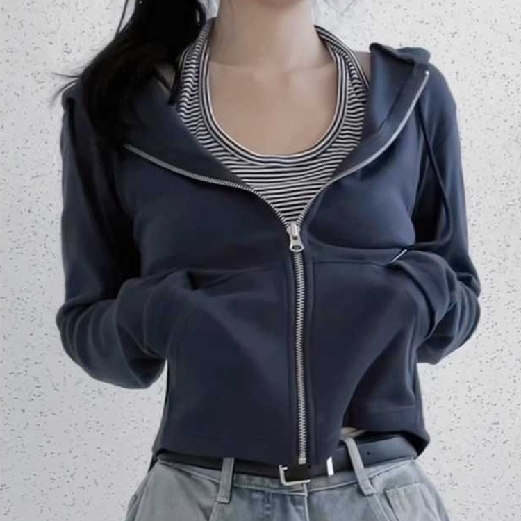 シンプルスリムジップアップフードトレーナー NAVY