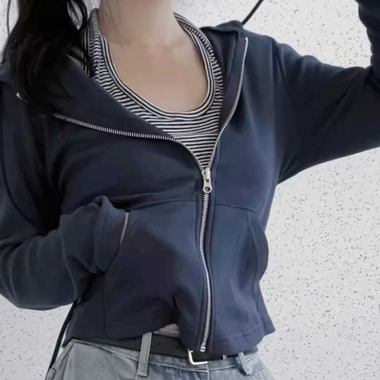 シンプルスリムジップアップフードトレーナー NAVY