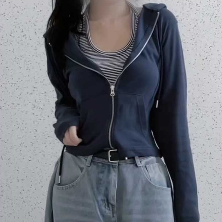 シンプルスリムジップアップフードトレーナー NAVY