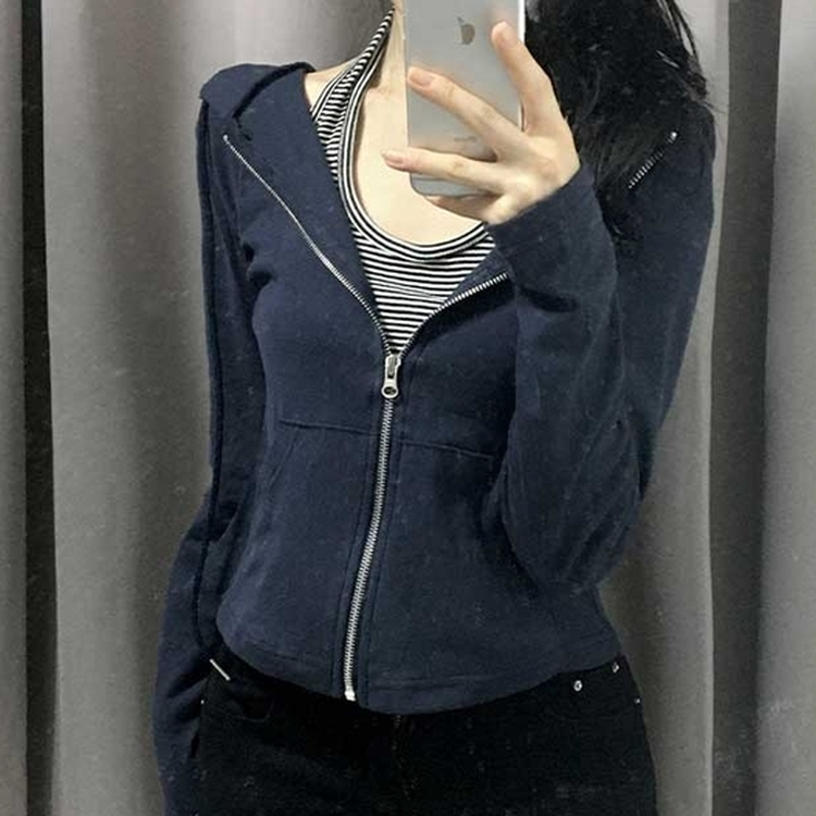 シンプルスリムジップアップフードトレーナー NAVY