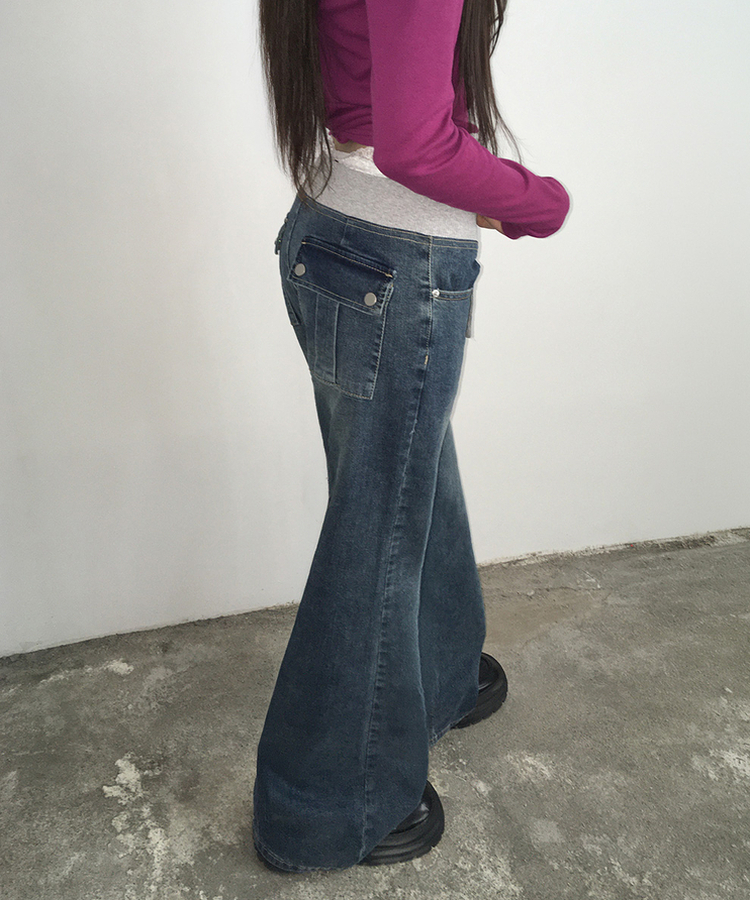 【丈別】ウォッシングブーツカットデニムパンツ MID DENIM