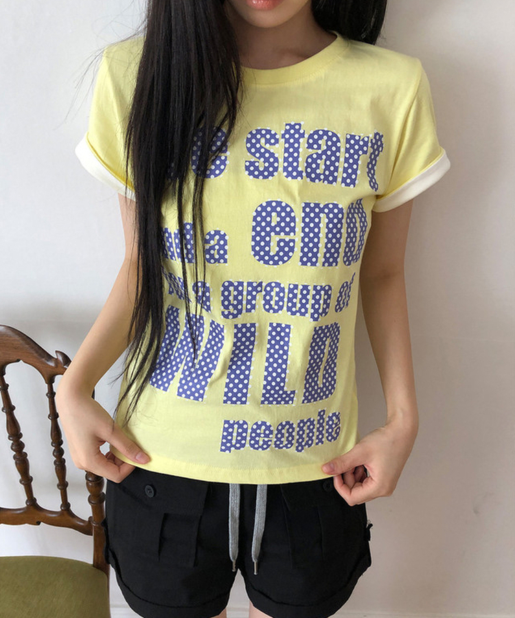 ベーシックロールアップ半袖Tシャツ(5color) LEMON