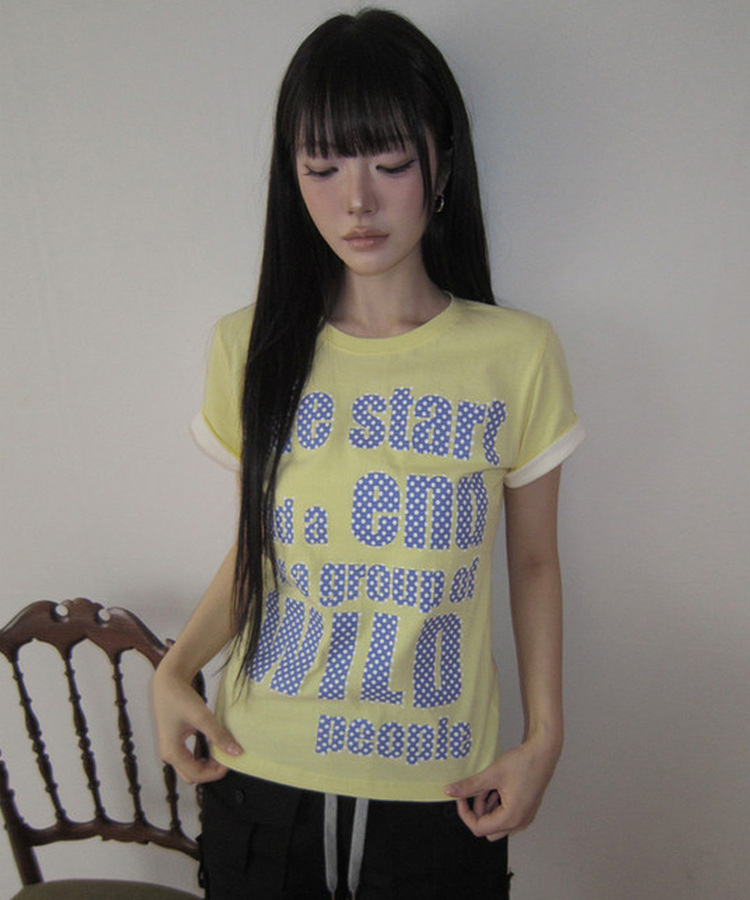 ベーシックロールアップ半袖Tシャツ(5color) LEMON
