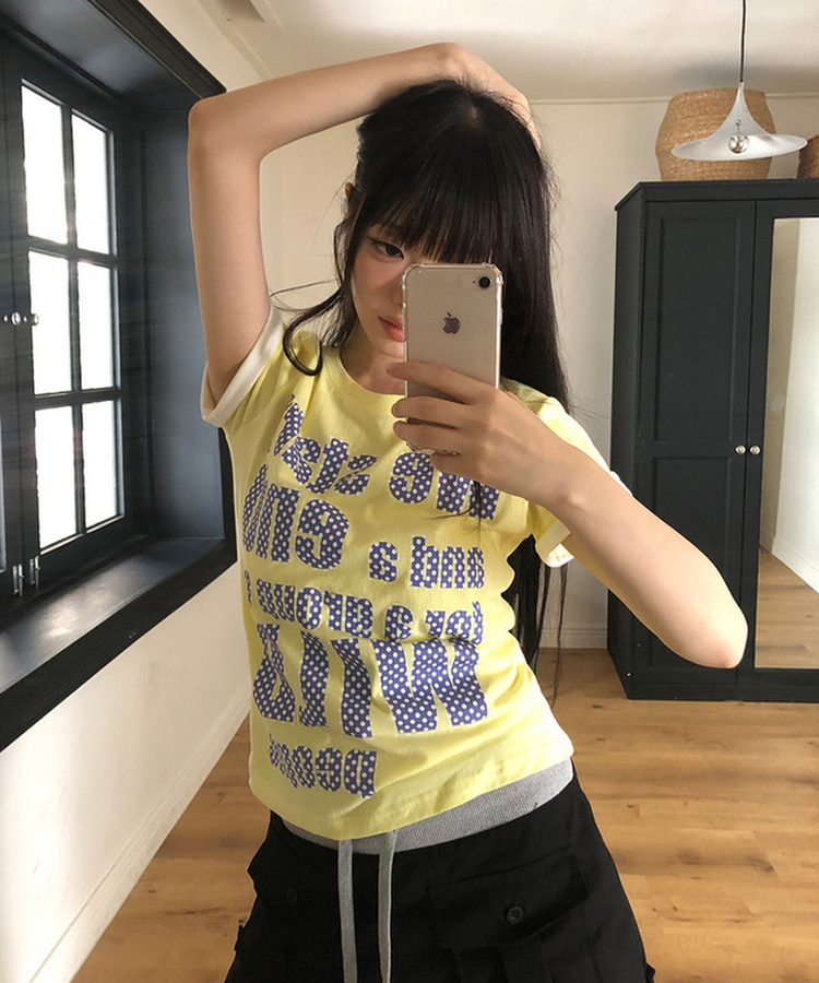 ベーシックロールアップ半袖Tシャツ(5color) LEMON