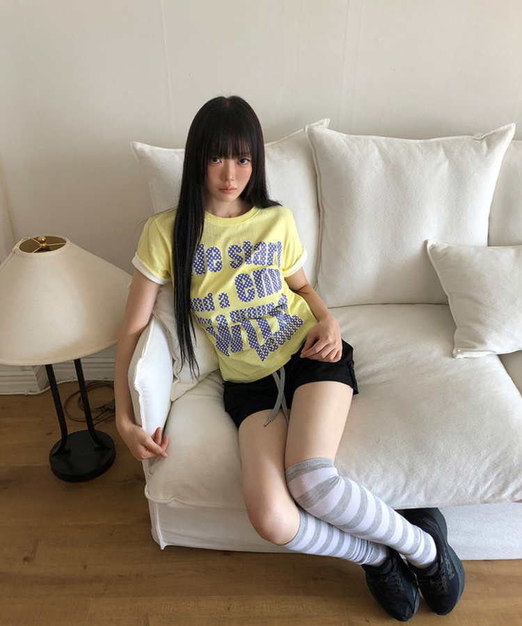 ベーシックロールアップ半袖Tシャツ(5color) LEMON