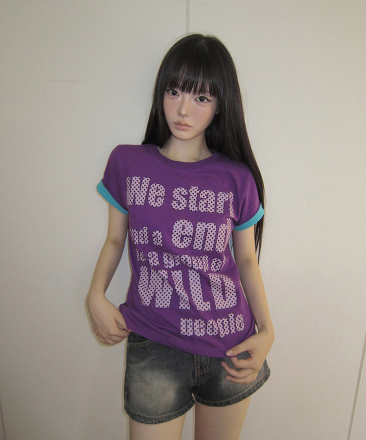 ベーシックロールアップ半袖Tシャツ(5color) PURPLE