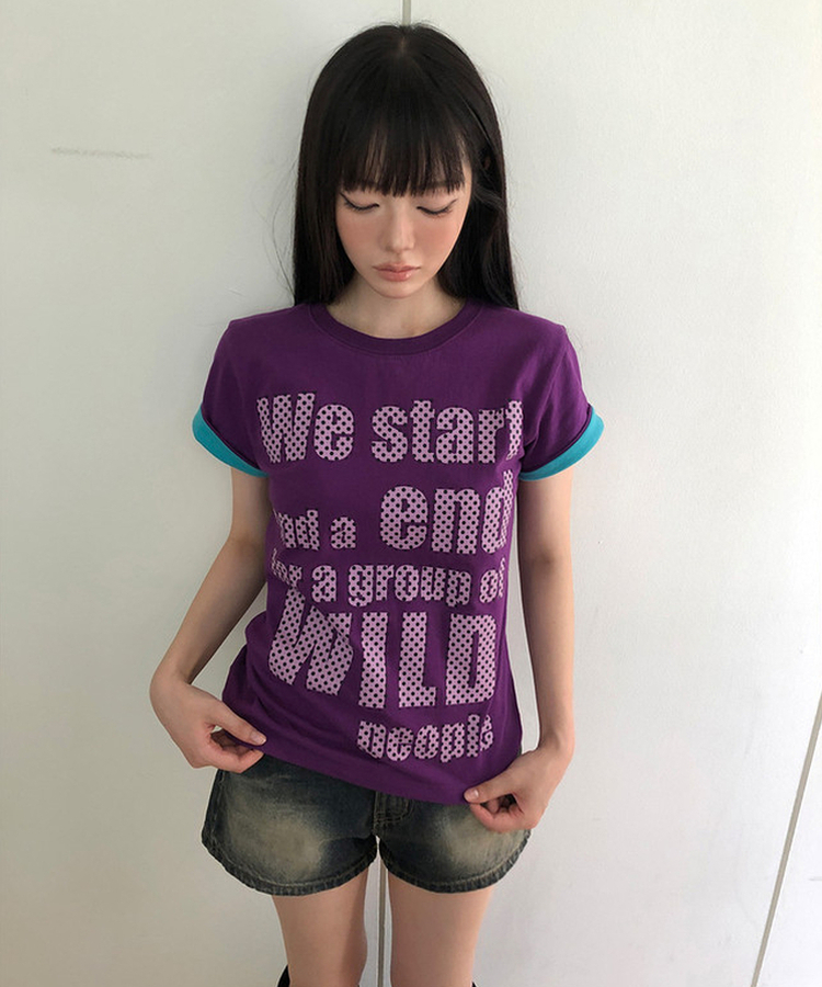 ベーシックロールアップ半袖Tシャツ(5color) PURPLE