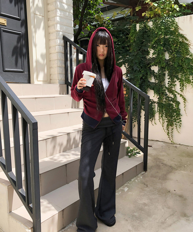 ジップアップフードトレーナー DARK WINE