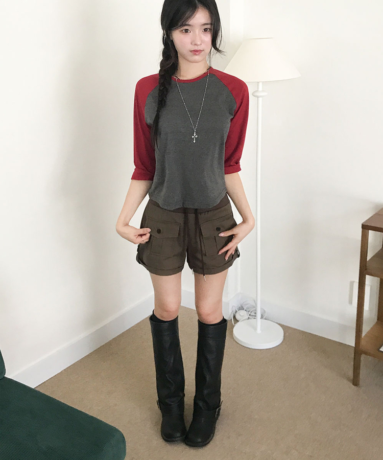 ロールアップカーゴAラインショートパンツ BROWN