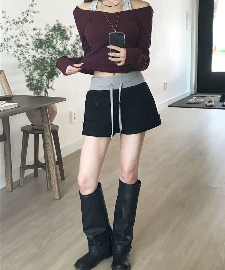 ロールアップカーゴAラインショートパンツ BLACK