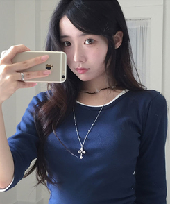 딥딥 라운드넥 슬림 7부 티셔츠 네이비