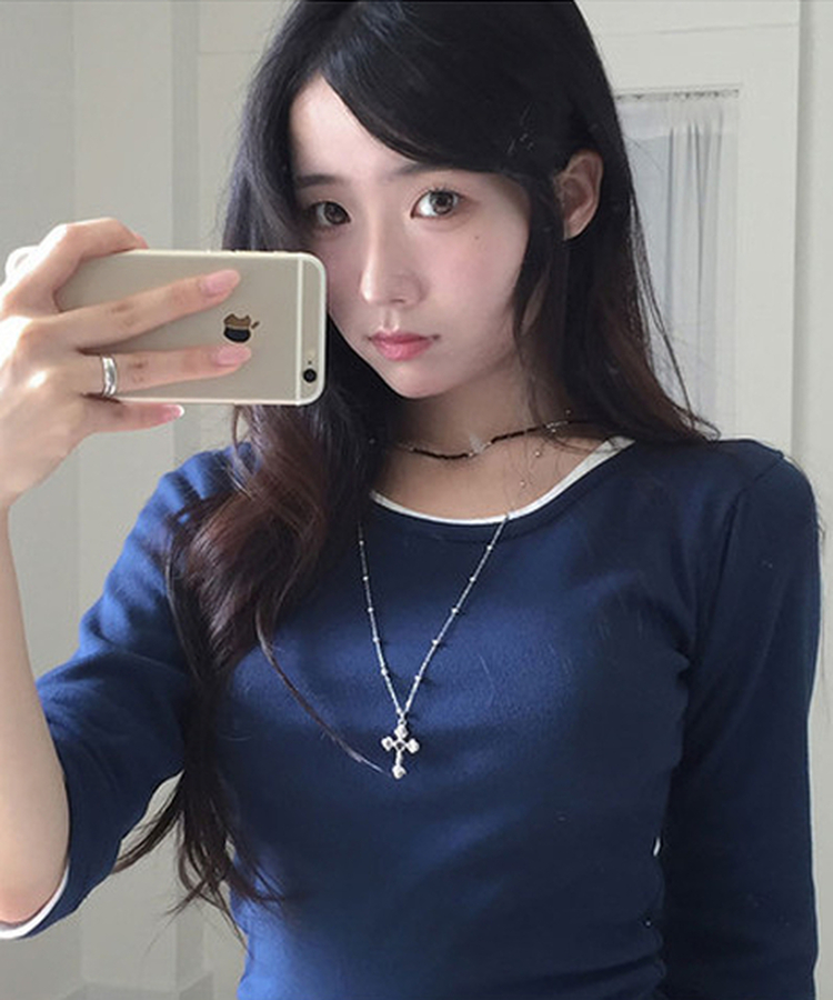 딥딥 라운드넥 슬림 7부 티셔츠 네이비